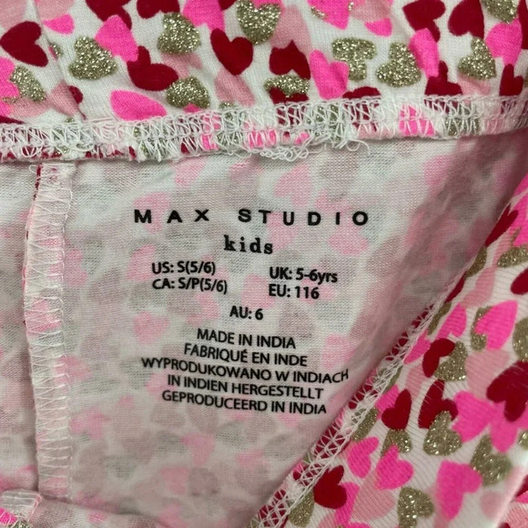 Max Studio Leggings Kids Girl's Sz S 5-6 Pink Gold Heart Print Stretch Slim Fit - Picture 10 of 12